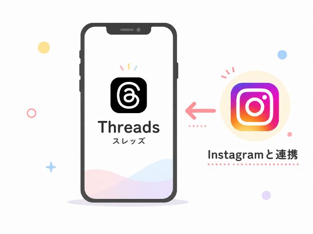 ThreadsがInstagramと連携して使えるSNSであることを示す説明イラスト