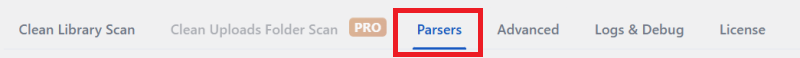 Media CleanerのParsers設定画面