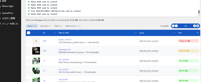 スキャンした後のIssuesに表示された画像